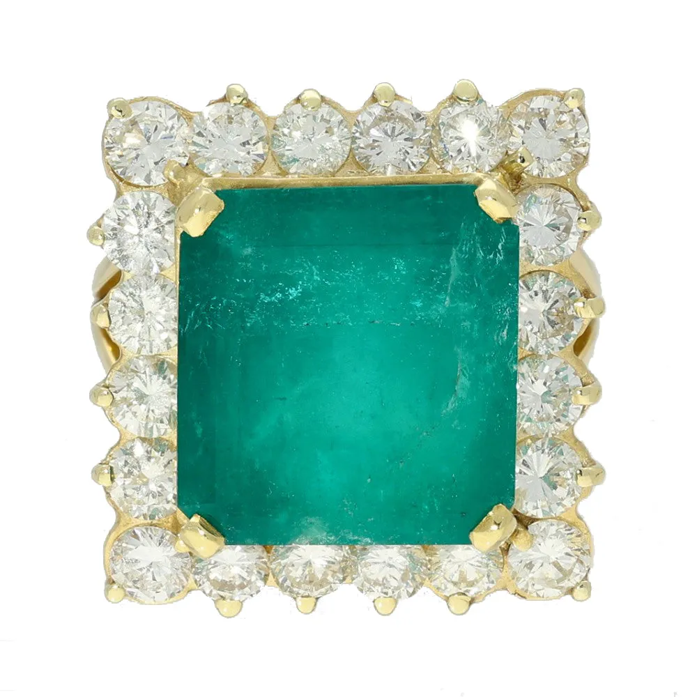 18ct Yellow Gold Large Emerald and Diamond Cocktail Ring