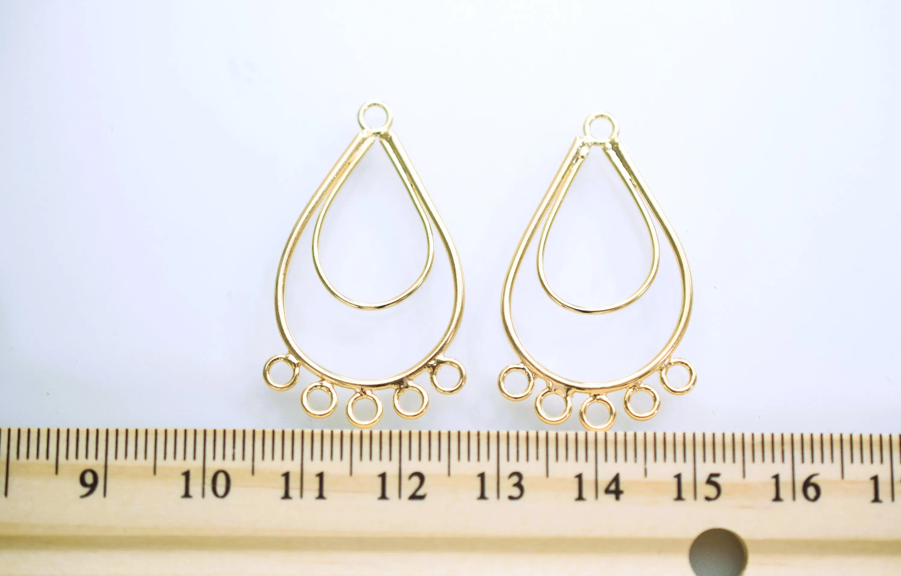 18K Gold Filled Look, Chandelier Earring Findings Set - Round and Teardrop Shapes for Jewelry Makers