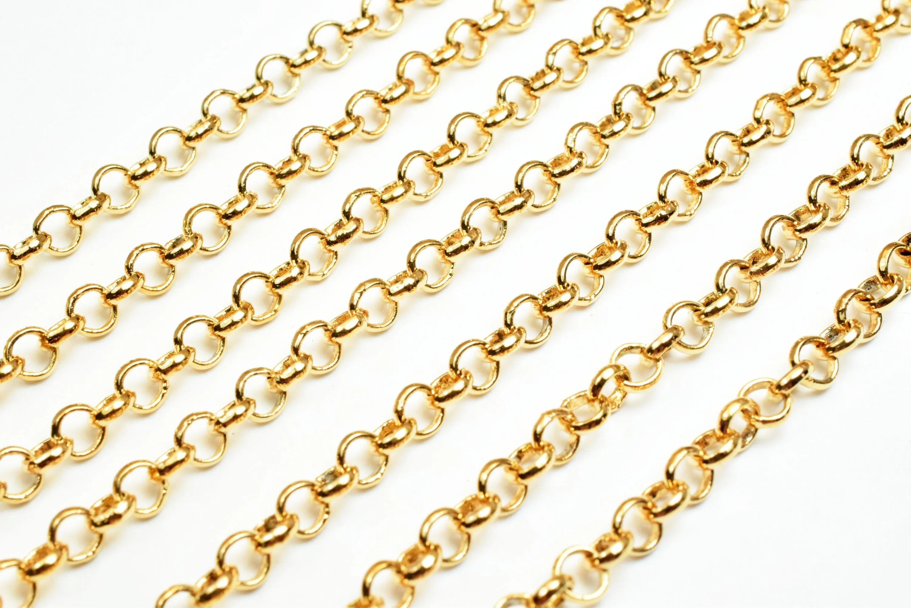 18K Gold Filled Look, Rolo Chain by the Foot - 3.5mm Tarnish-Resistant Necklace & Bracelet Supply