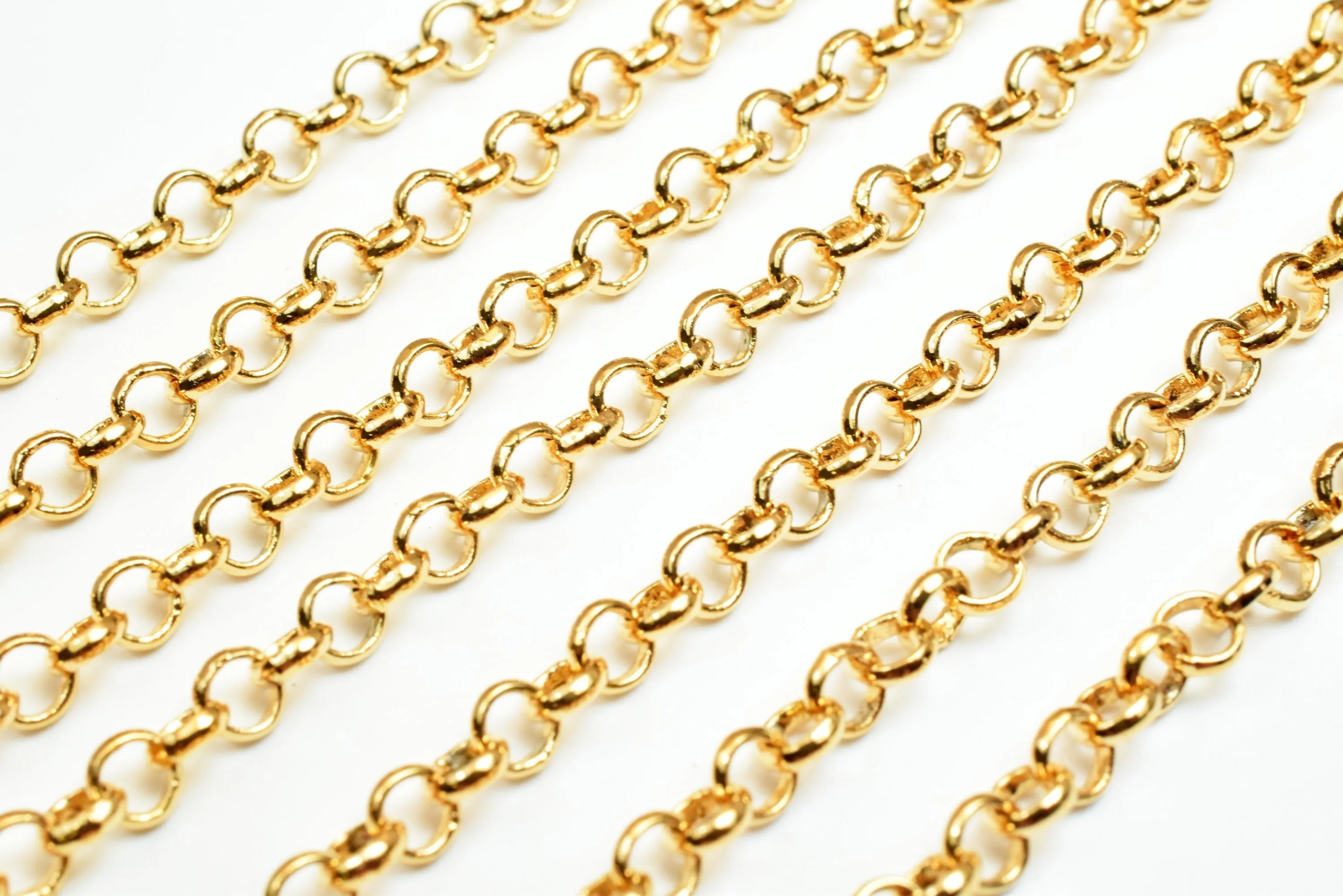 18K Gold Filled Look, Rolo Chain by the Foot - 3.5mm Tarnish-Resistant Necklace & Bracelet Supply