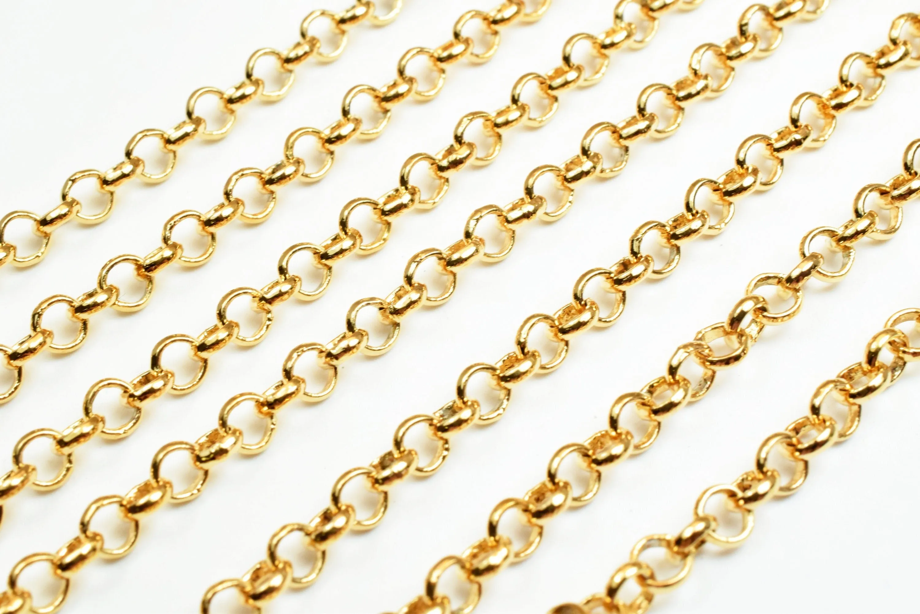 18K Gold Filled Look, Rolo Chain by the Foot - 3.5mm Tarnish-Resistant Necklace & Bracelet Supply