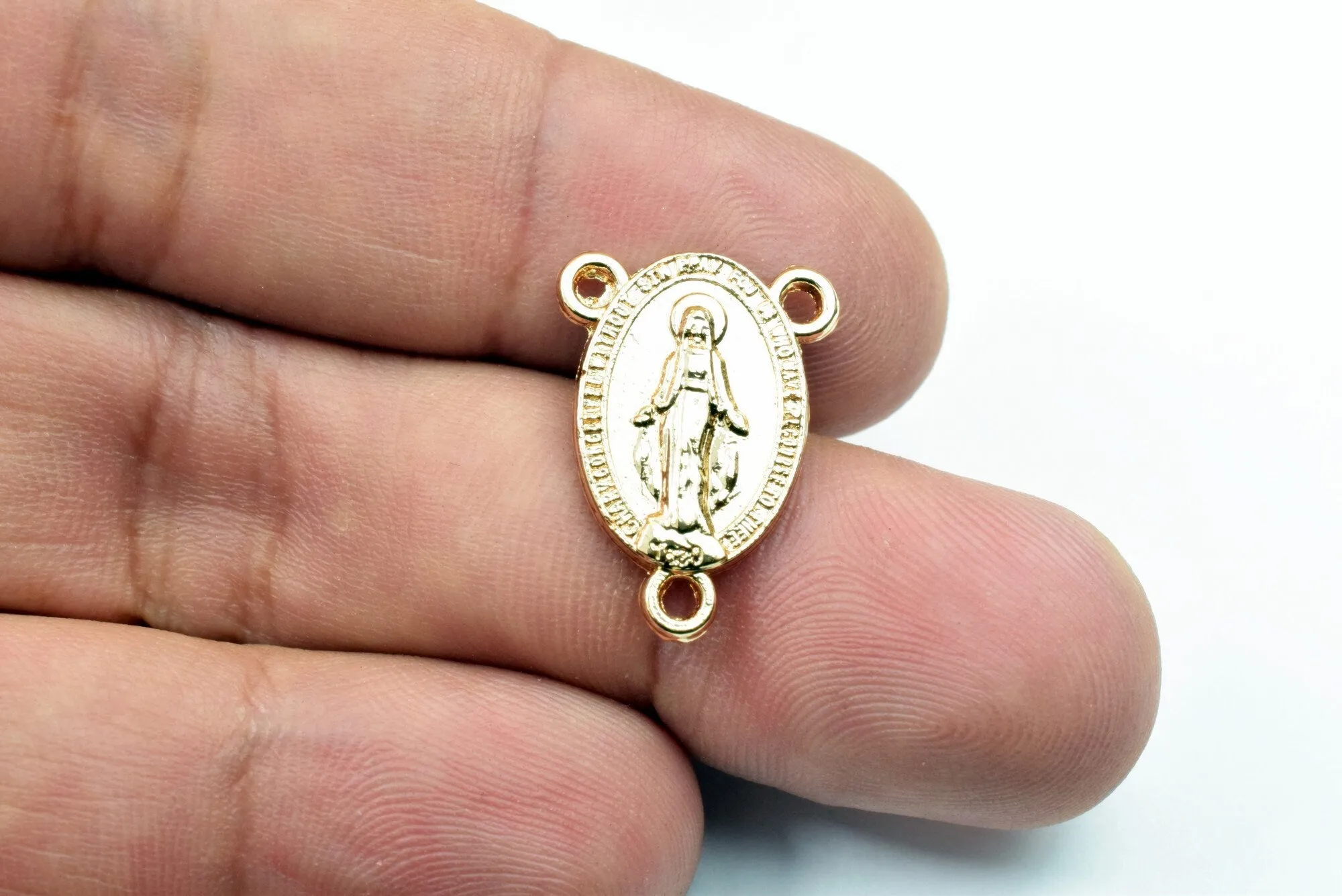 18K Gold Filled Look, Virgin Mary Y Connector - Elegant 20x14.5mm Religious Jewelry Finding for Rosary Making, Durable & Hypoallergenic