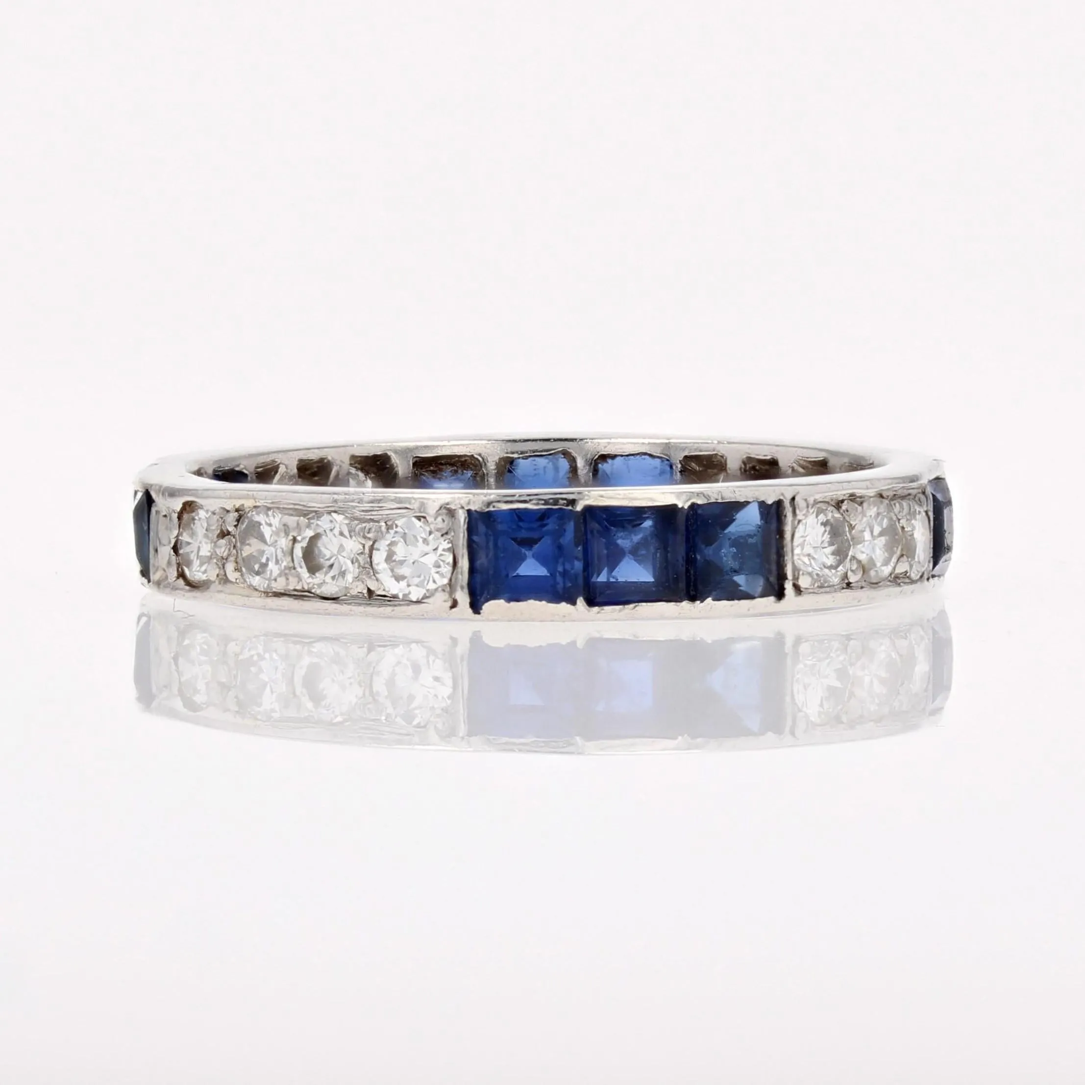 1930s Sapphire Diamonds Platinum Art Deco Wedding Ring