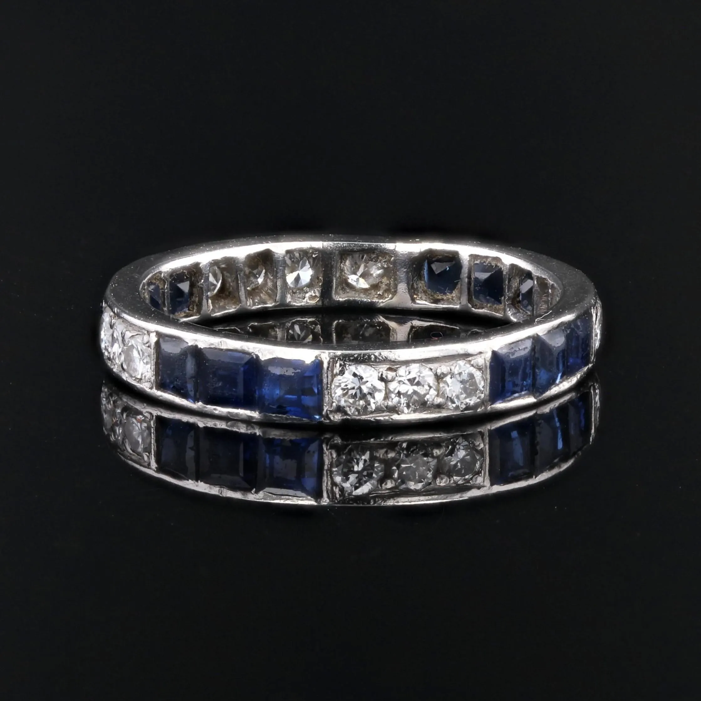 1930s Sapphire Diamonds Platinum Art Deco Wedding Ring