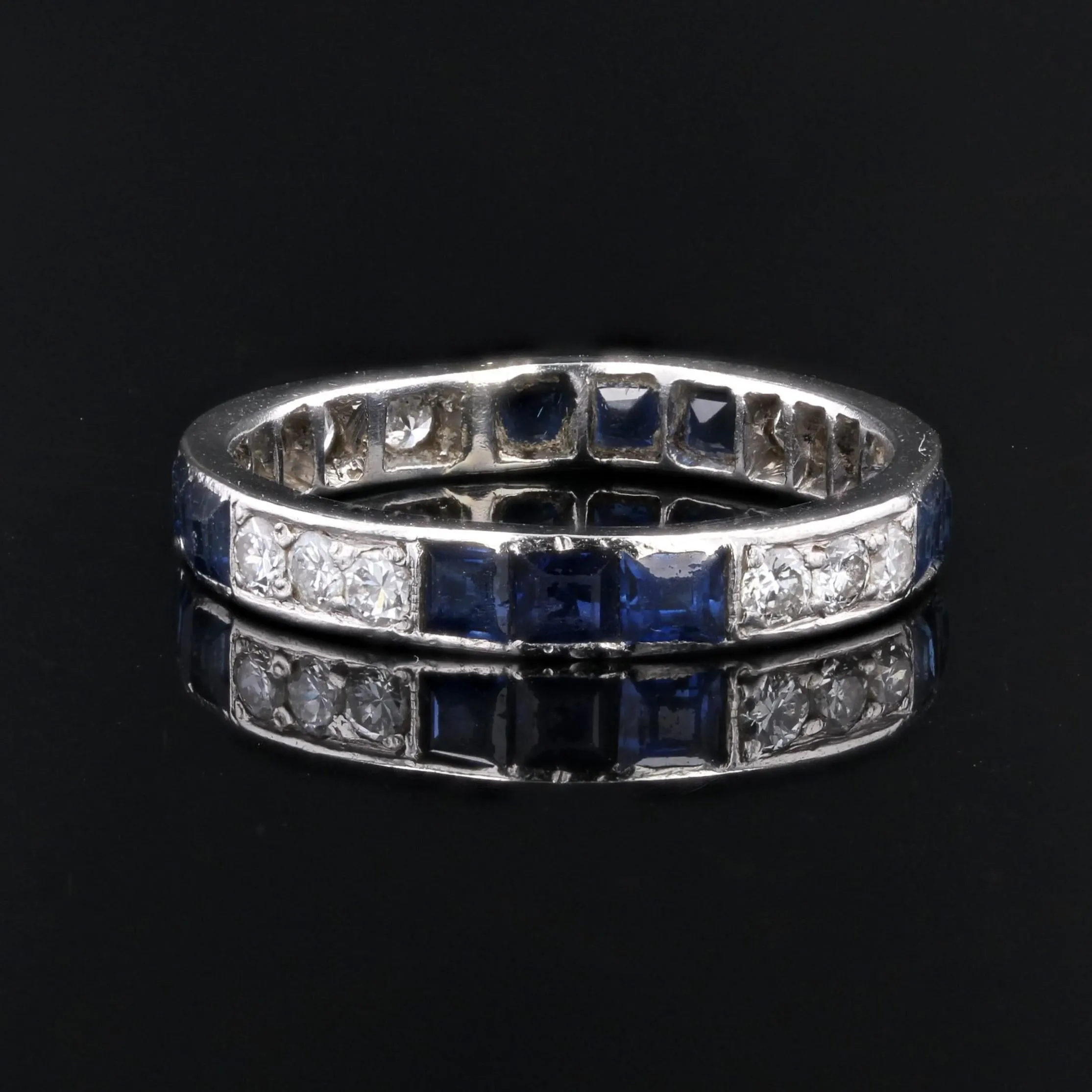 1930s Sapphire Diamonds Platinum Art Deco Wedding Ring