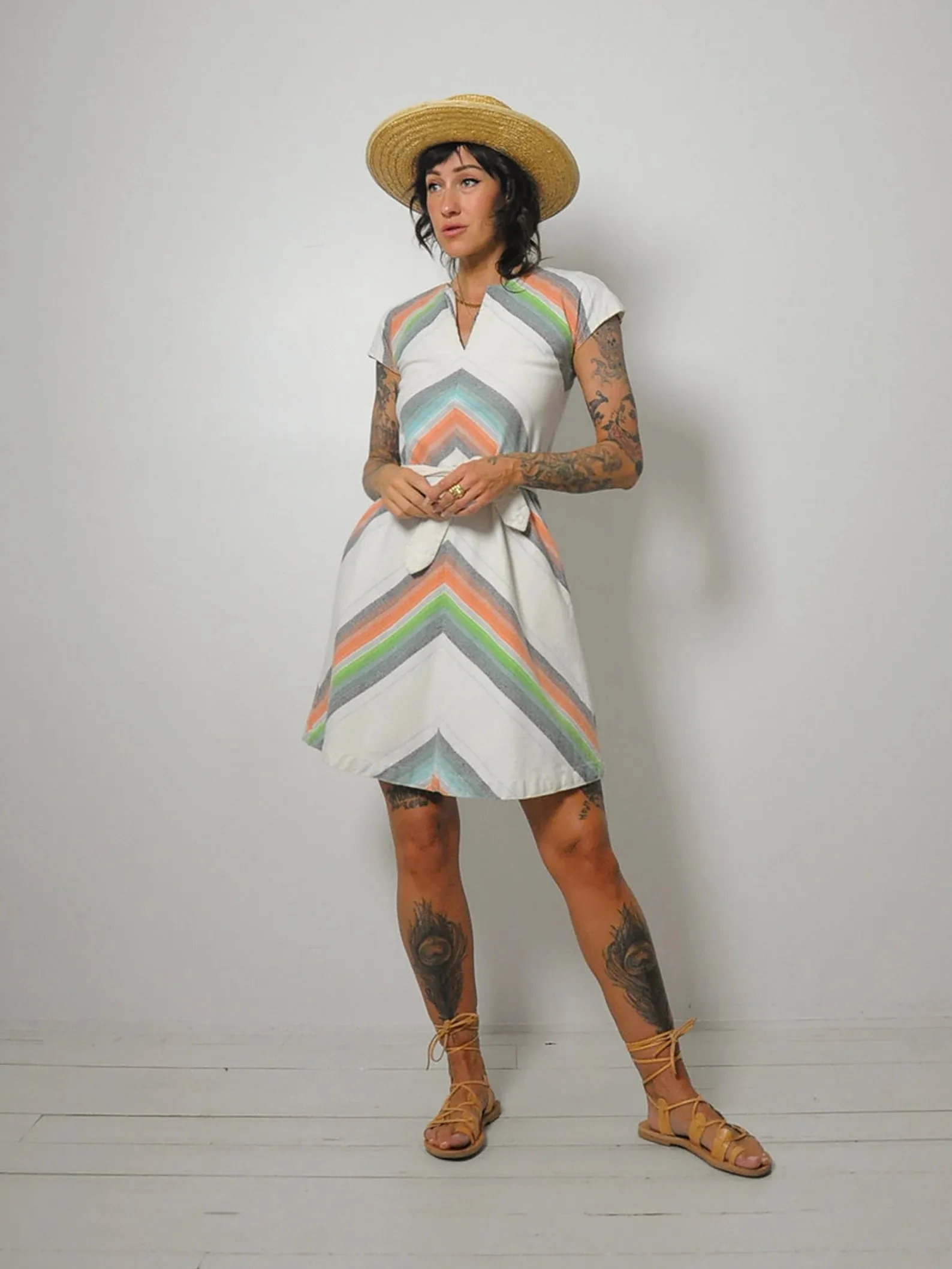 1970's Chevron Stripe Pocket Dress