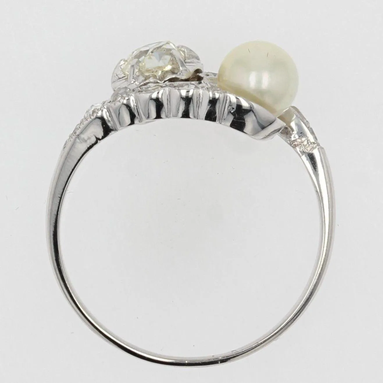 20th Century Pearl Diamonds 18 Karat White Gold You and Me Ring