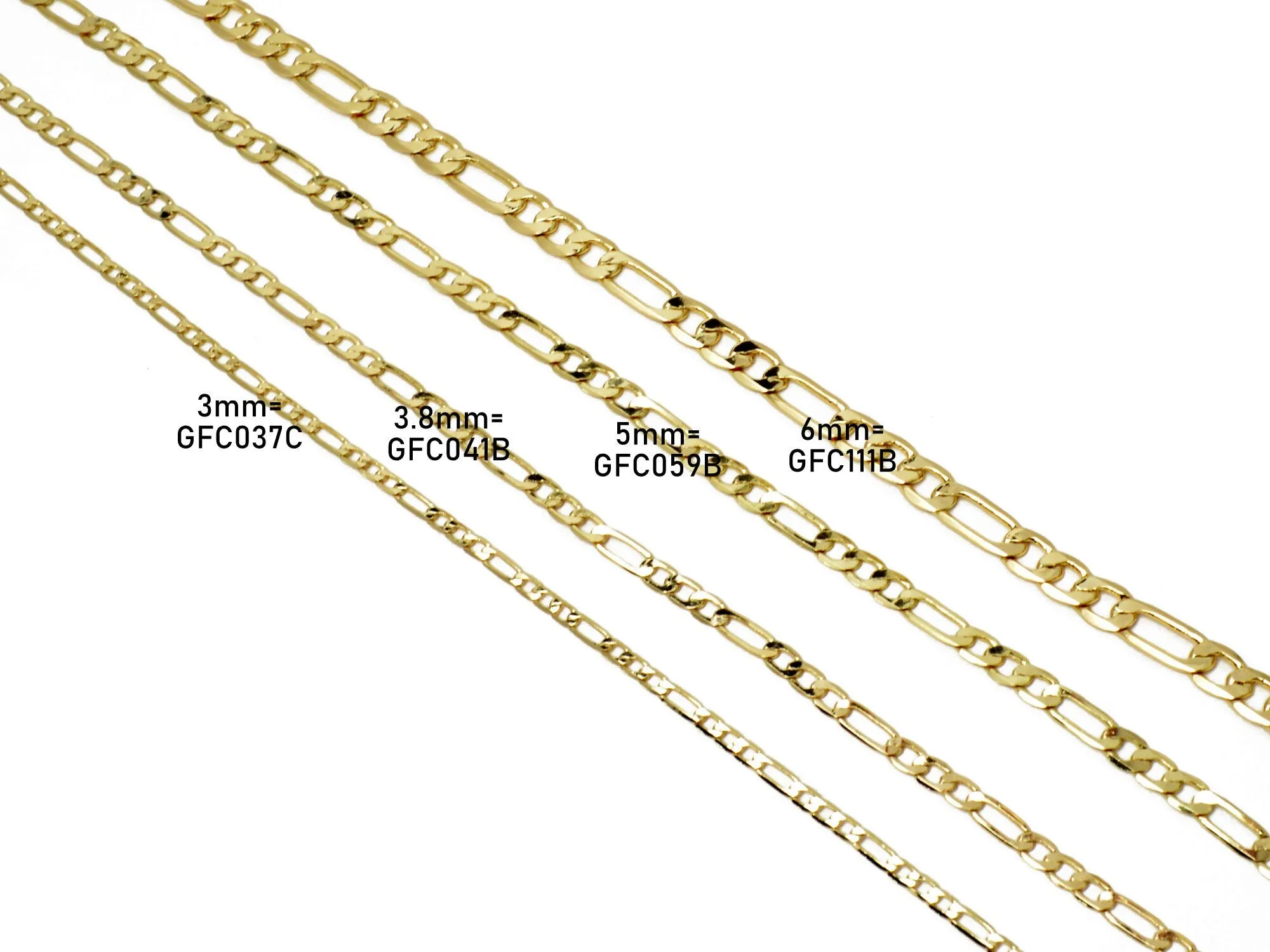 3 Feet 14K Gold Filled Look, Chain Figaro Chain Gold-Filled finding for Jewelry Making 3/3.8/5/6mm