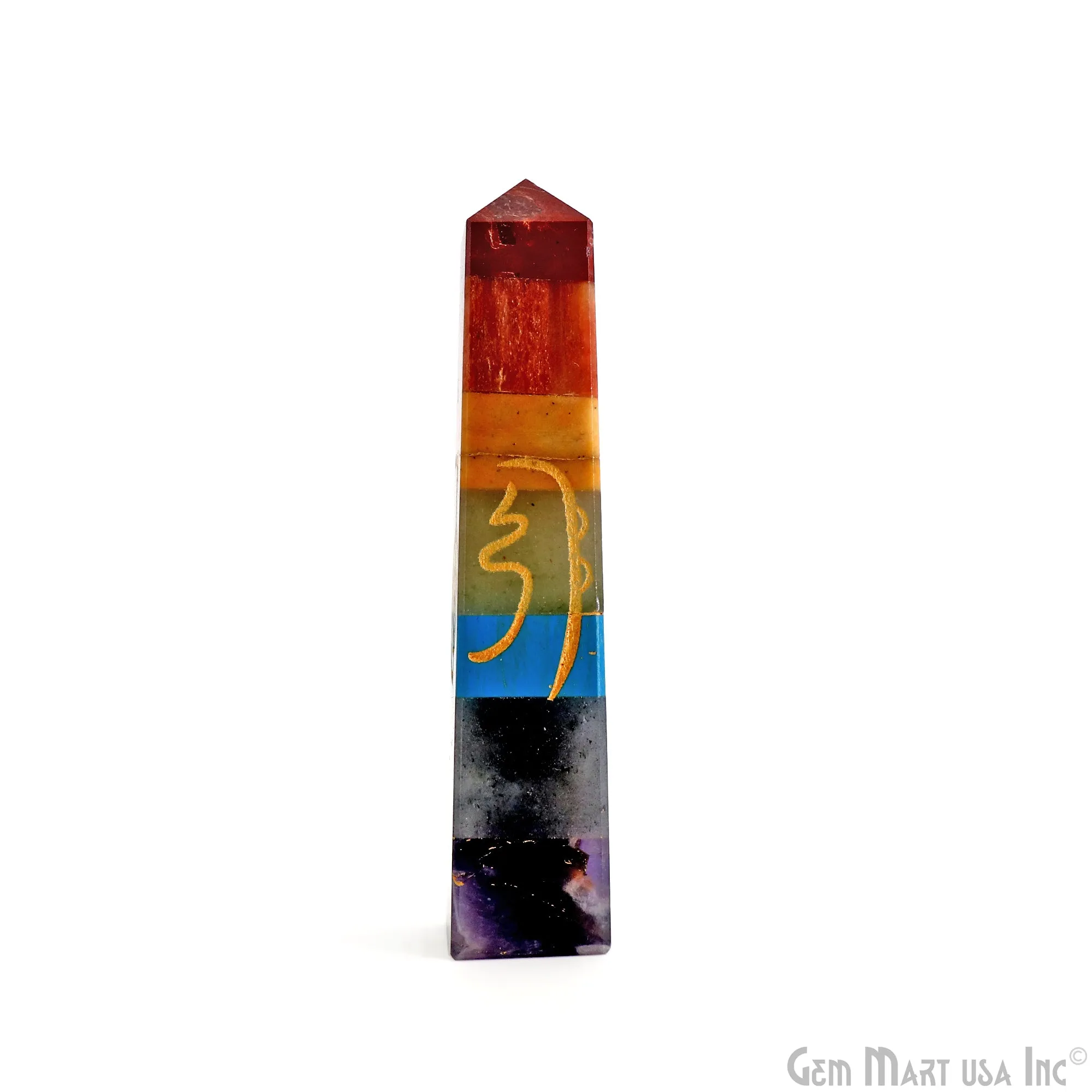 7 Chakra Tower Rectangle Engraved Symbols Reiki Healing Meditation Gemstones 4 Inch