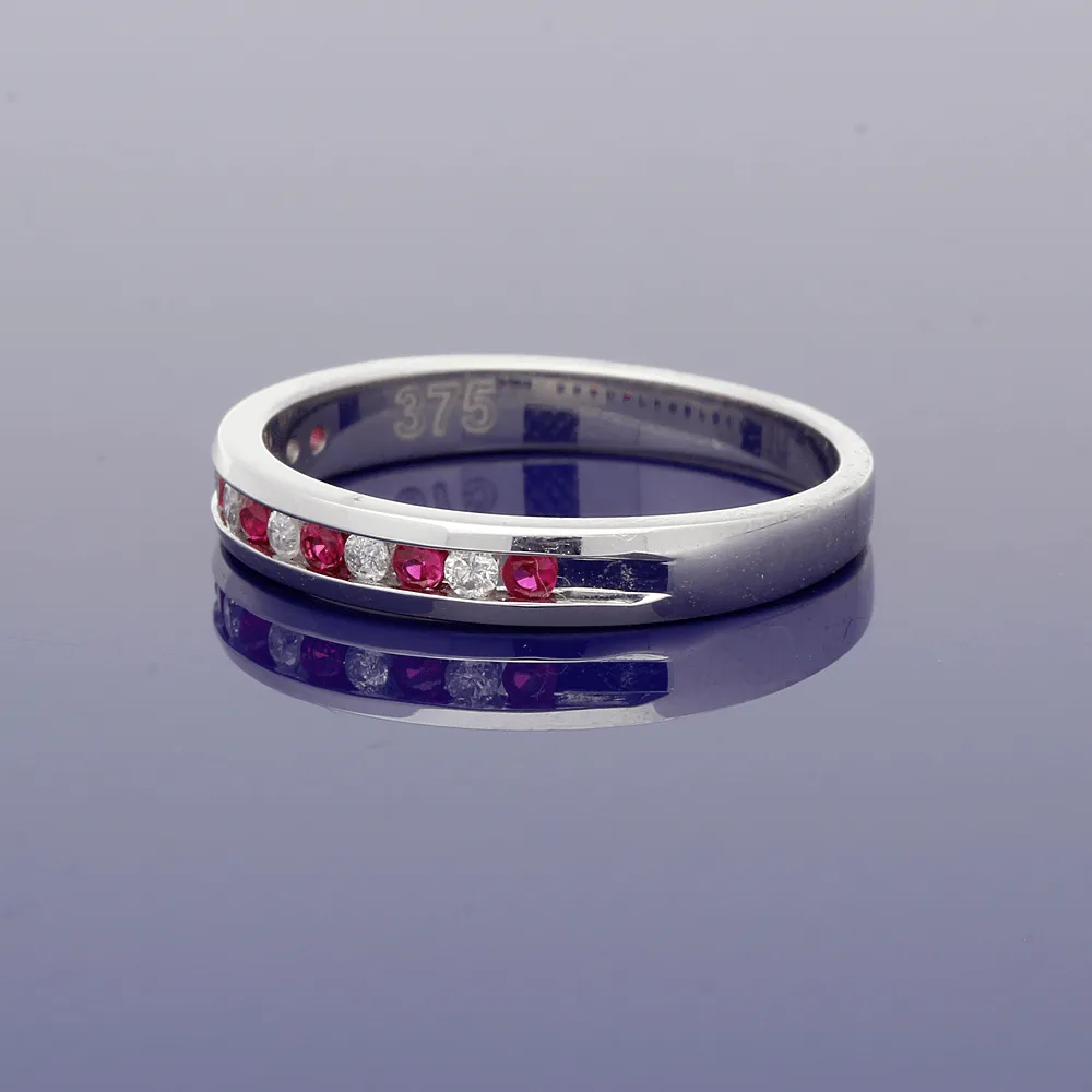 9ct White Gold Ruby & Diamond Eternity Ring