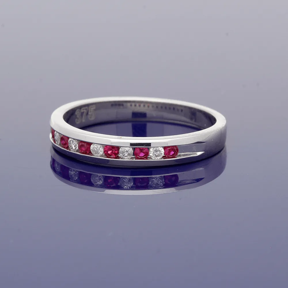 9ct White Gold Ruby & Diamond Eternity Ring