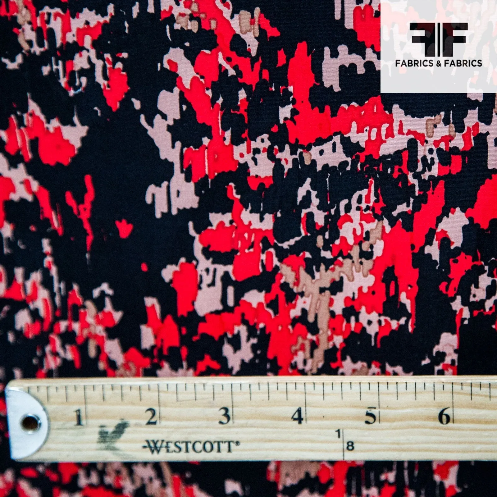 Abstract Printed Cotton Silk - Red/Black/Tan