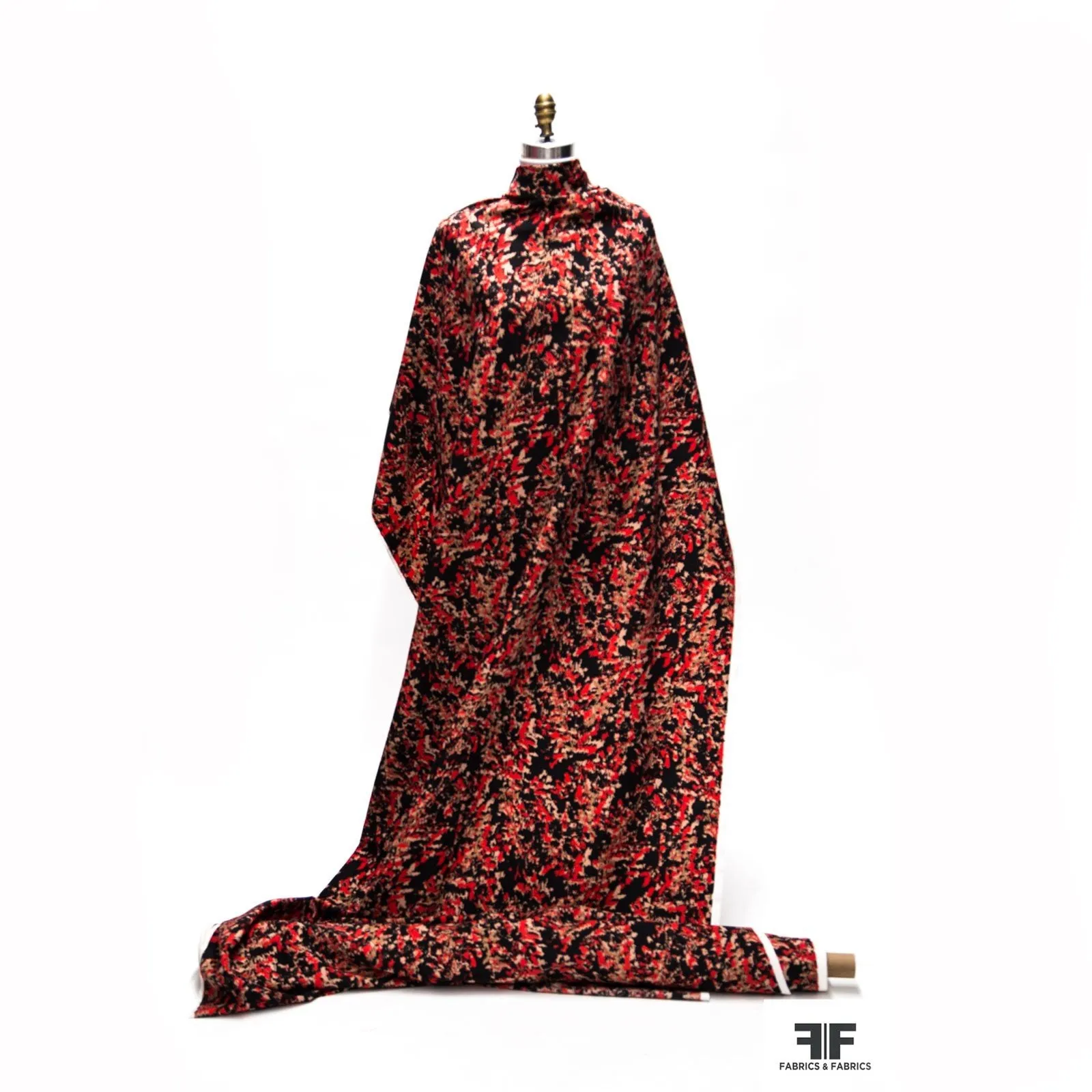 Abstract Printed Cotton Silk - Red/Black/Tan