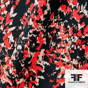 Abstract Printed Cotton Silk - Red/Black/Tan