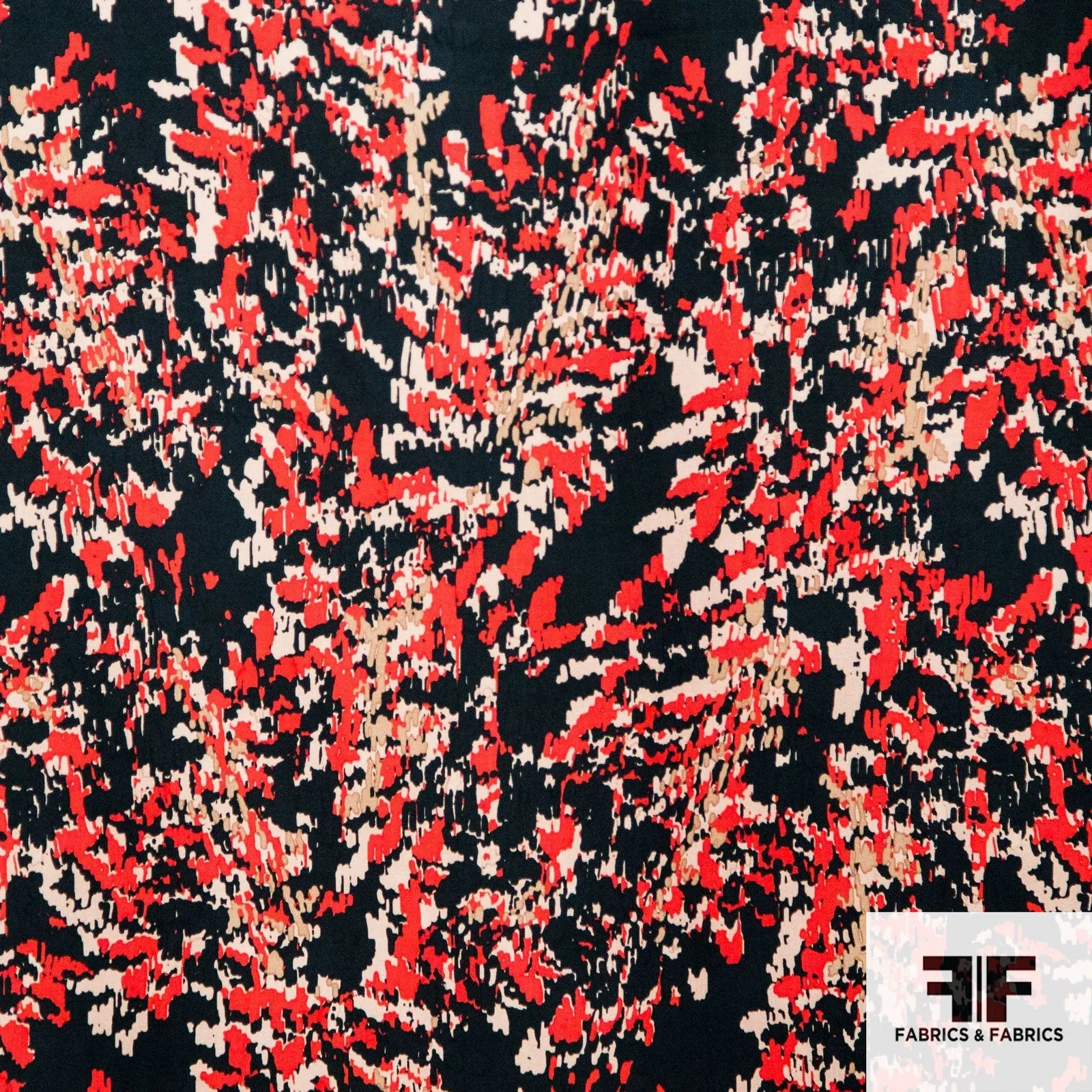 Abstract Printed Cotton Silk - Red/Black/Tan