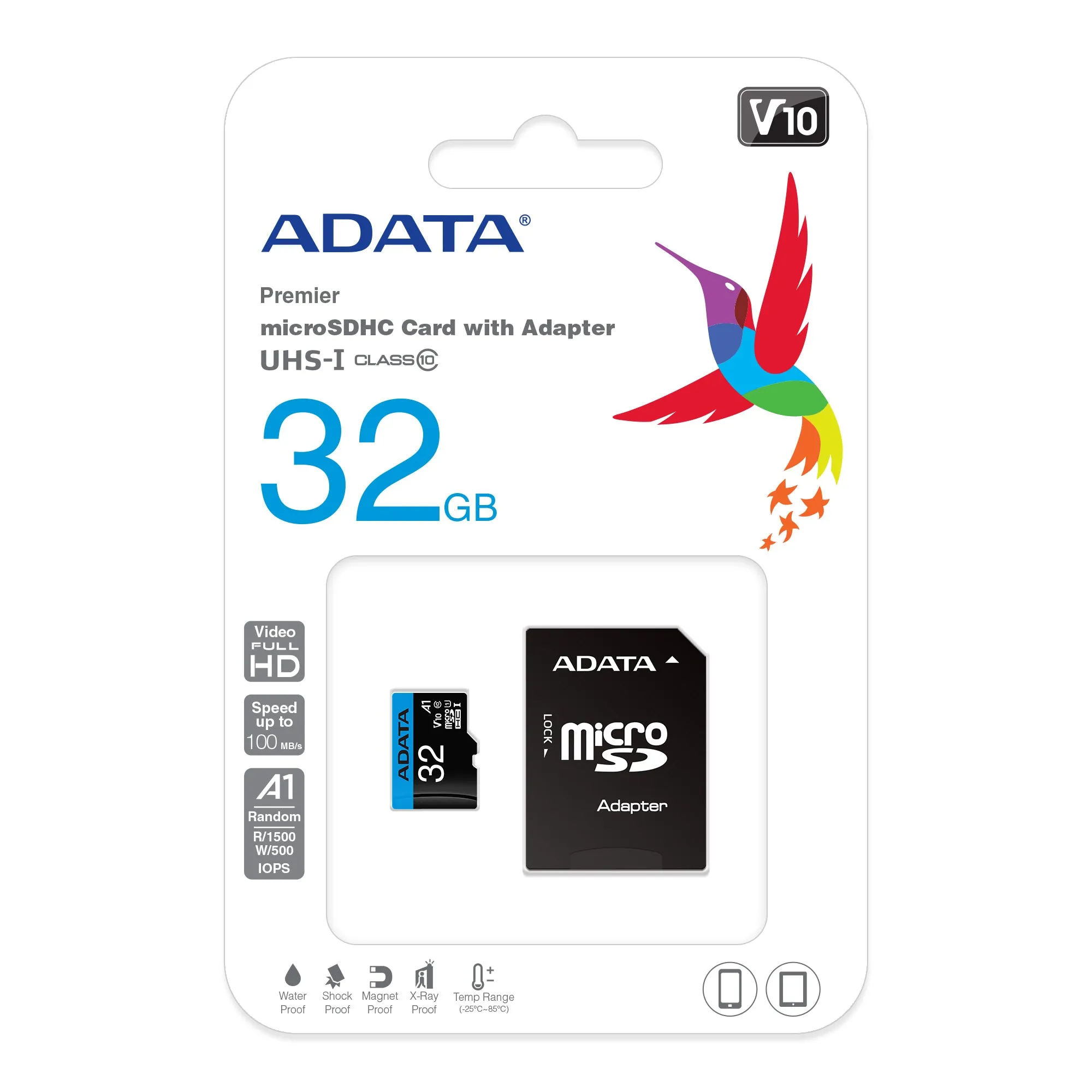 ADATA Premier 32GB MicroSDHC UHS-I Class 10 V10 A1 Memory Card With Adapter (AUSDH32GUICL10A1-RA1)