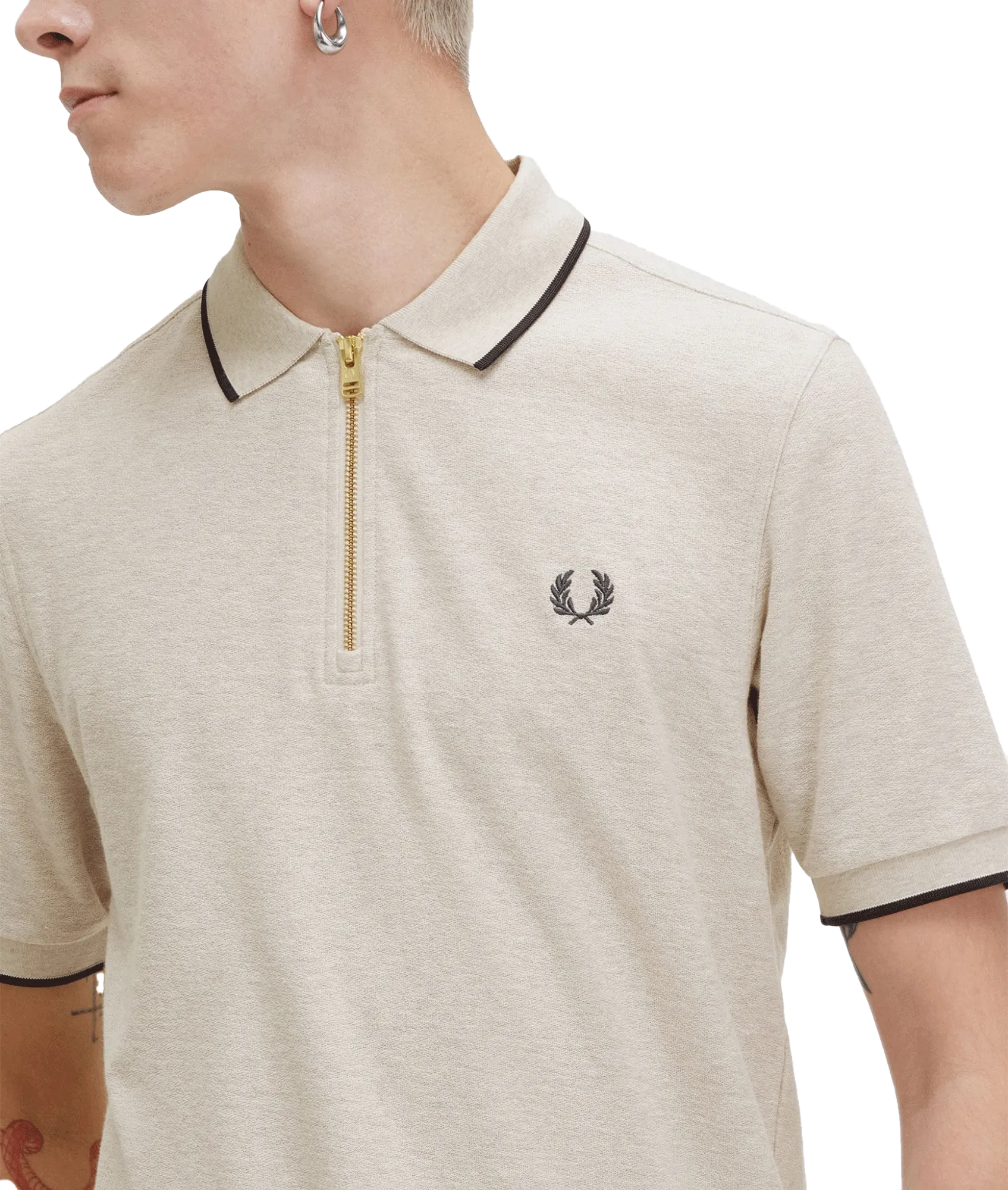 Crepe Piqué Zip Neck Polo Shirt - Cream