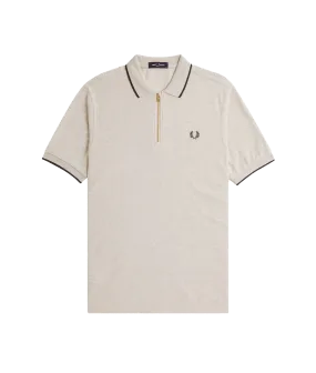 Crepe Piqué Zip Neck Polo Shirt - Cream