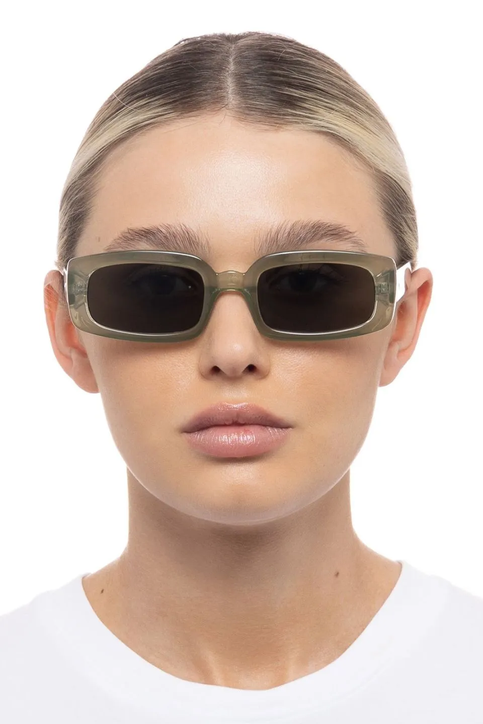 Dynamite Eucalyptus Rectangle Khaki Mono Lens Sunglasses