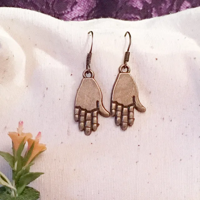 Earrings hand shaped/hand therapy jewelry / brown open hand