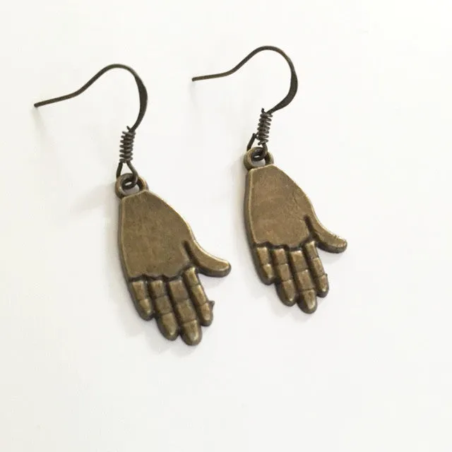 Earrings hand shaped/hand therapy jewelry / brown open hand