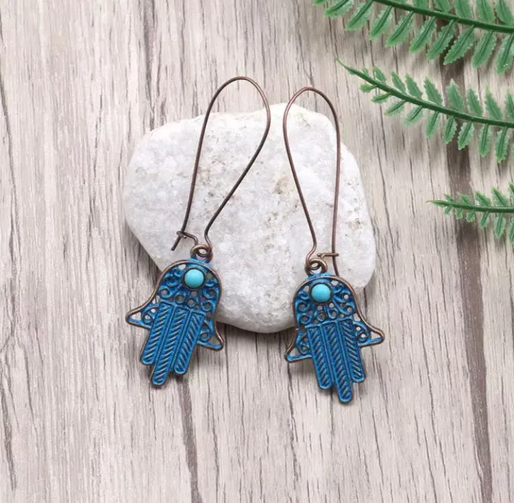 Earrings/Hand Shaped/Hand therapy jewelry/bohemian Hamsa hand drop earrings