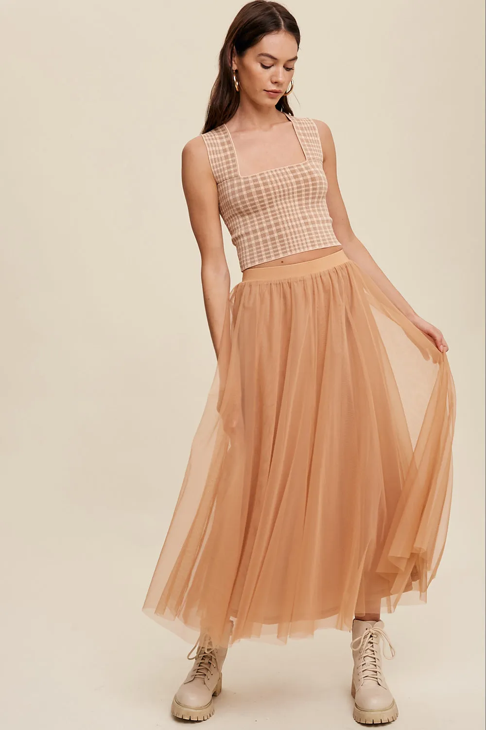 Elastic Waist Lined Tulle Skirt