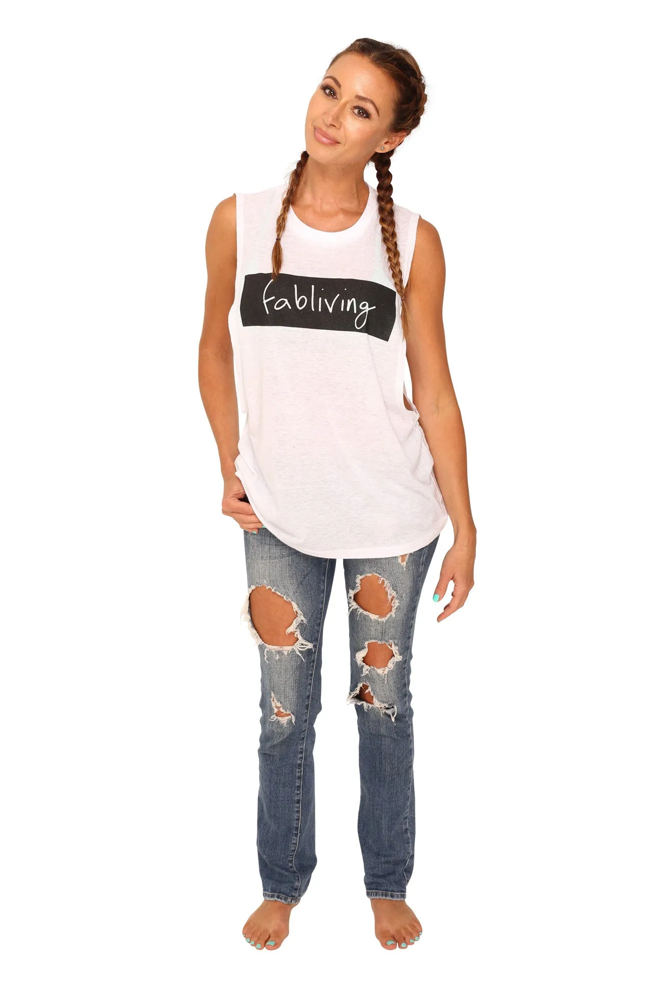 fabliving block muscle tee (white/black)