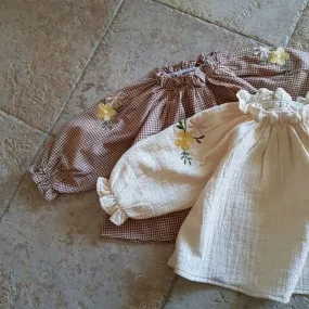 Floral Embroidered Beige & Plaid Baby Blouse