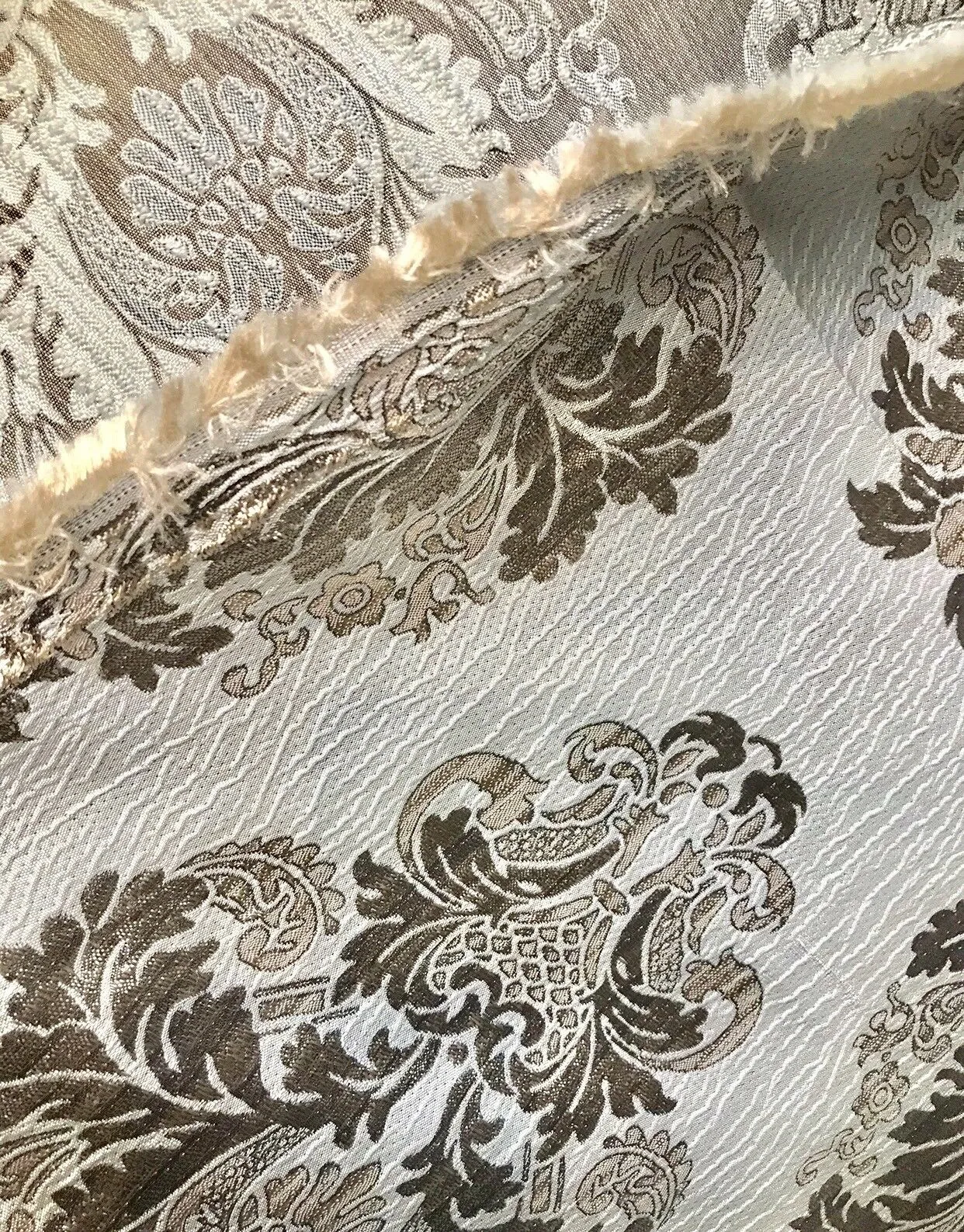 NEW Prince Elijia Designer Double Sided Brocade Drapery Satin Medallion Fabric - Gold & Ivory