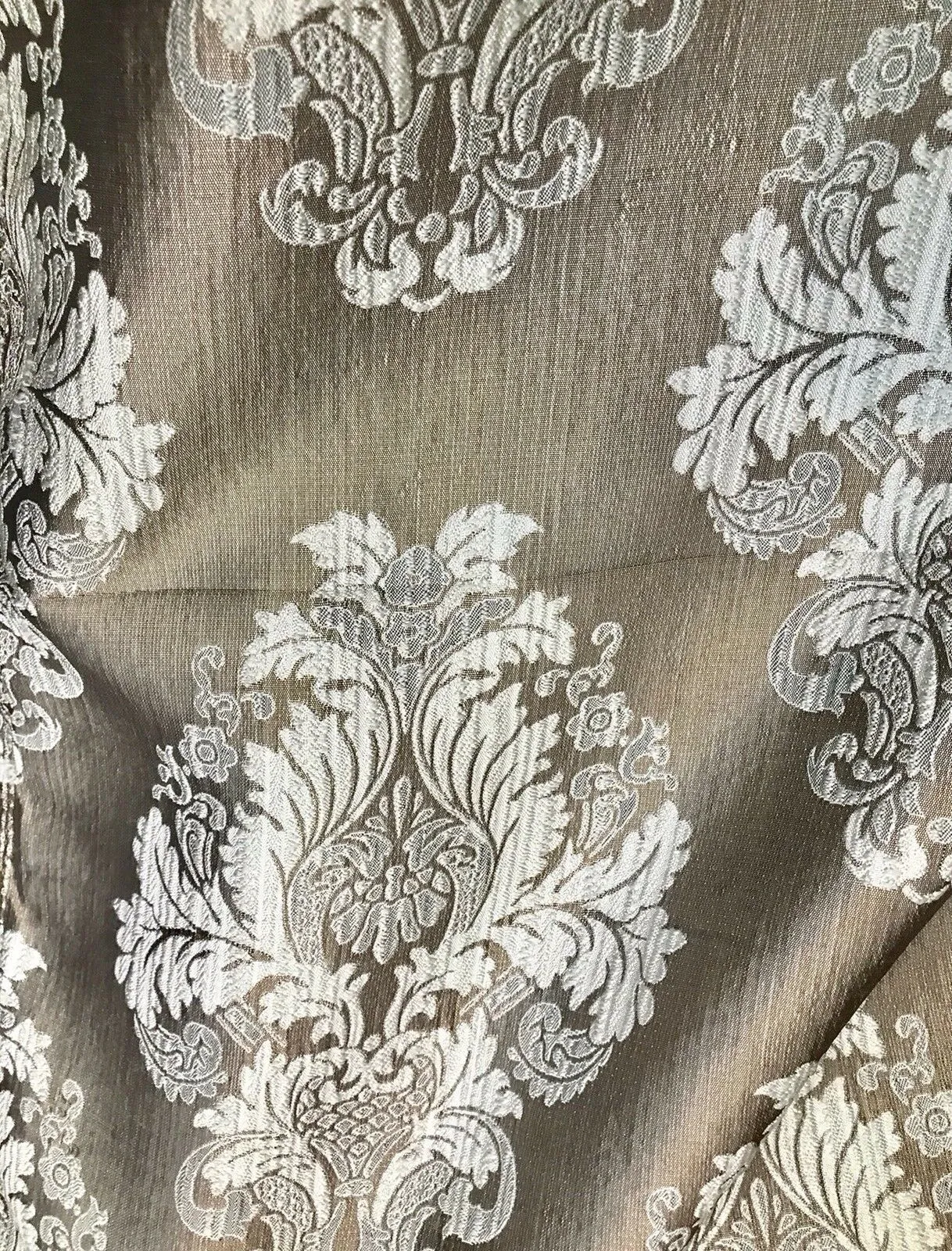 NEW Prince Elijia Designer Double Sided Brocade Drapery Satin Medallion Fabric - Gold & Ivory