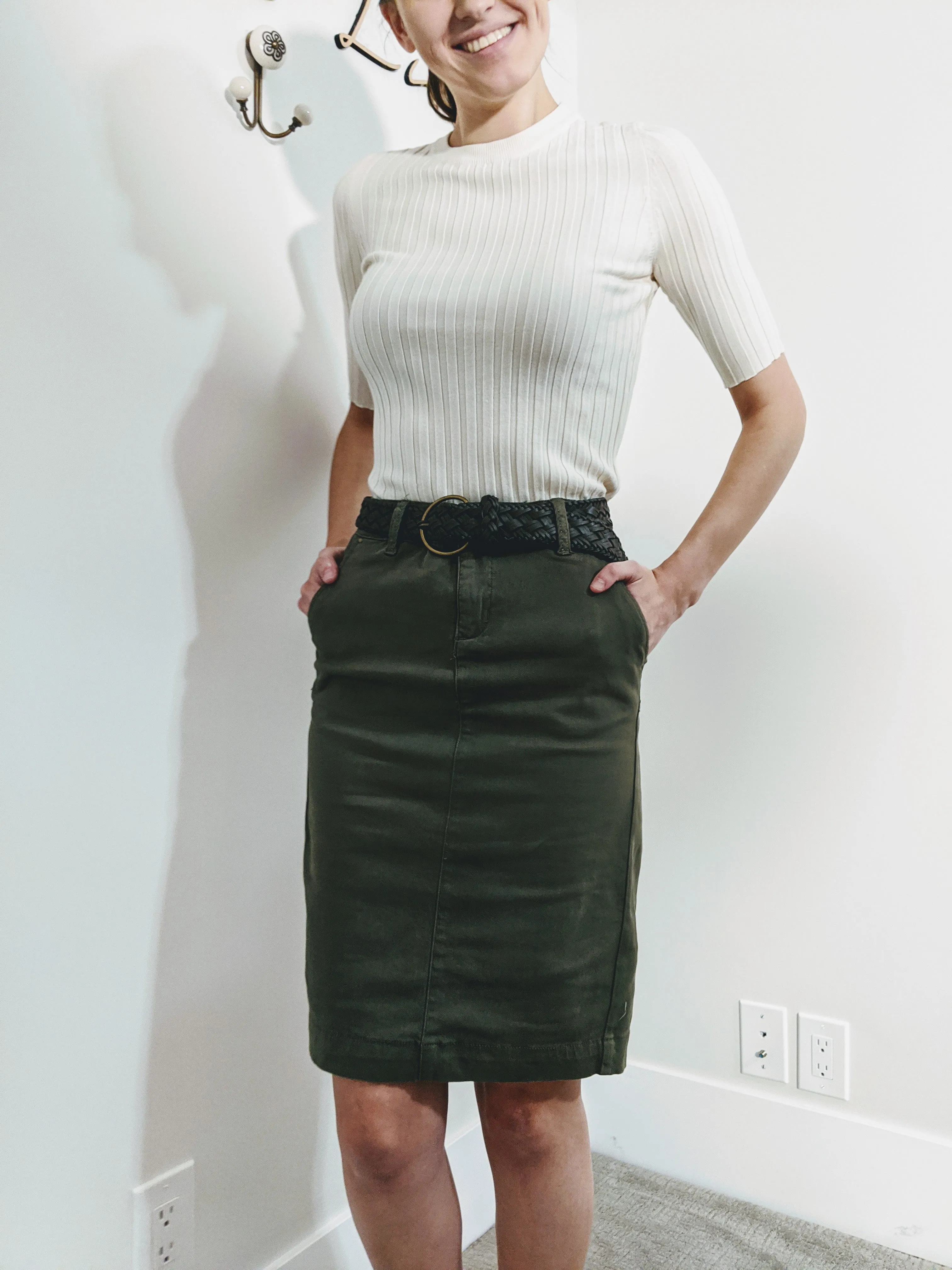 Olivia Knee Length Skirt In KHAKI