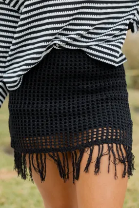 Skipping Town Black Tassel Trim Knit Mini Skirt FINAL SALE